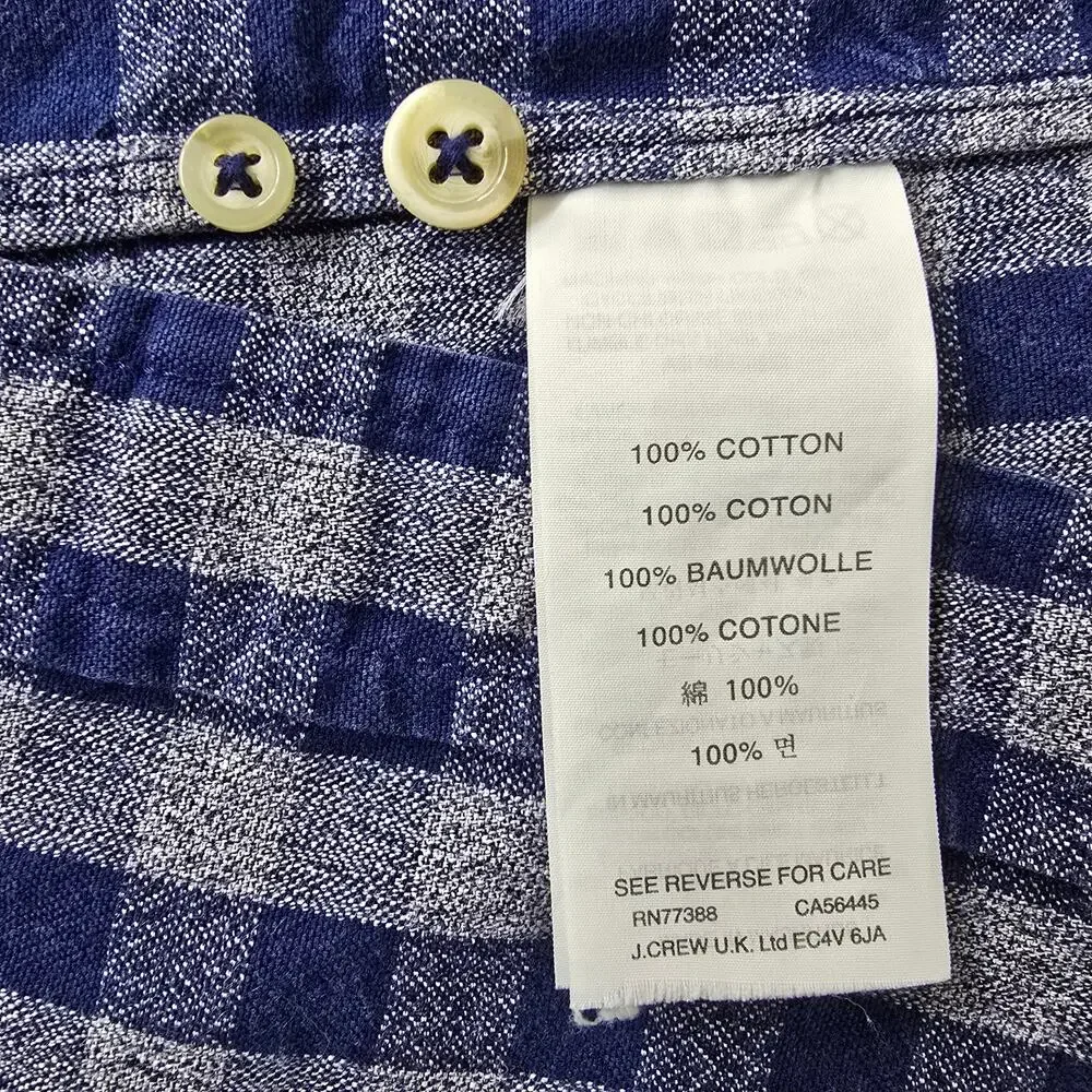 J. Crew Jaspe Cotton Shirt Blue Gray Gingham Slim Fit Long Sleeve Mens M A9329